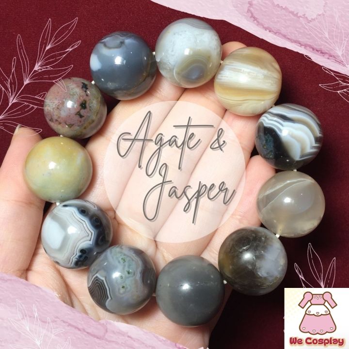 สร้อยข้อมือหิน บอตสวานาอาเกต &amp; โอเชี่ยนแจสเปอร์ Agate &amp; Jasper กำไลหินนำโชค Collectible Size ประมาณ 19-20มิล