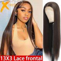 X-TRESS 13X3 Lace Front Synthetic Wigs For Women Black Colored Free Part Long Straight Soft Natural Daily Hair Wig 150 Density [ Hot sell ] TOY CENTER