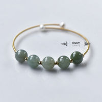 HZP Jadeite ธรรมชาติ-เช่นน้ำมันสีเขียวหยกลูกปัดสร้อยข้อมือผู้หญิง14K สร้อยข้อมือทองคำสำหรับของขวัญวันเกิดสตรี