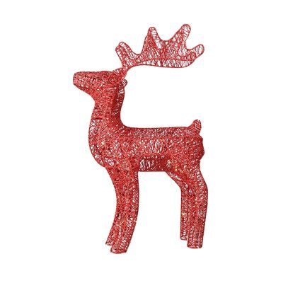 40cm Christmas Wrought Iron Deer with LED Light Glowing Elk Statue Glitter Sequins Reindeer Figurines Model Christmas Decoration