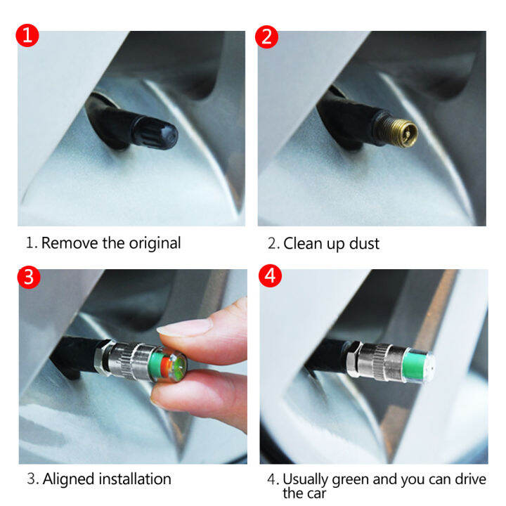 vastarเกจวัดความดันยางรถยนต์-4ชิ้น-เซ็ต-ชุดตัววัดแรงดันยางรถเกจวัดความดันแก้วเซ็นเซอร์3สีเครื่องมือตรวจสอบแรงดันลมยาง