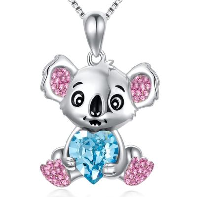 JDY6H Korean Fashion Love Crystal Koala Bear Gem Necklace for Women Heart Bear Animal Jewelry for Women Handmade Items Gifts for Gi