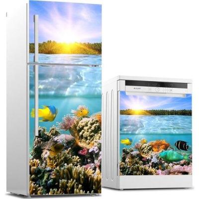 3D Custom เครื่องล้างจานตู้เย็นสติ๊กเกอร์แปะผนัง Sunshine Sea Tropical Se ตู้แช่แข็ง Decal ที่ปิดแผง Wall สติกเกอร์ตกแต่งบ้านวอลเปเปอร์ของขวัญ3d