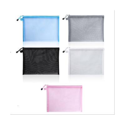 5Pcs Mesh Zipper Pouch Clear Document Bag Book File Folders Stationery Pencil Case Storage Bags 5 Colors