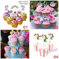 【Ready Stock】 ❐ E05 24PCs RAINBOW Unicorn Pony Cupcake Toppers Picks Cake Decorations Double Sided Topper