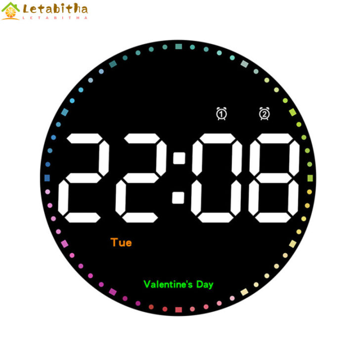 นาฬิกาติดผนังดิจิทัลทรงกลม-led-ขนาด10นิ้วพร้อมรีโมทควบคุม10ระดับความสว่างนาฬิกาปลุกการตกแต่งสำหรับห้องนั่งเล่น