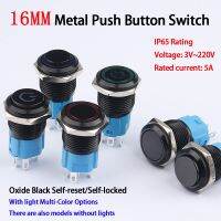 16mm Black Oxide Lighted Metal Push Button Switch Waterproof Dustproof Led Power Flat High Momentary Switches 3-6 12-24 110-220V