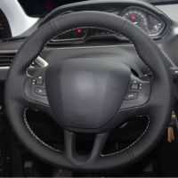 Black Artificial Leather Car Steering Wheel Cover for Peugeot 208 2011 2012 -2019 2013   Peugeot 2008 2013 2014 2015 2016 -2019