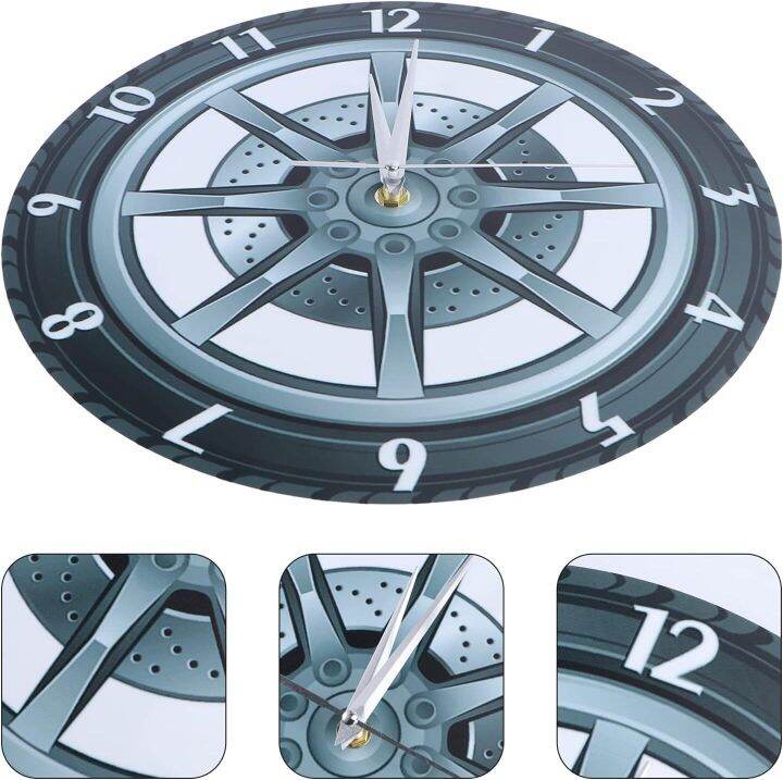 3D Garage Wall Clocks Creative Tire Rim Clock Silent Rubber Gear Decorative Clock for Automotive