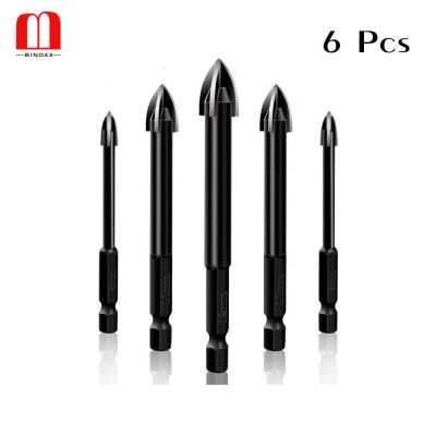 HH-DDPJBinoax 6pcs Tungsten Steel Glass Drill Bit Set Alloy Carbide Point With 4 Cutting Edges Tile  Glass Cross Spear Head Drill Bits