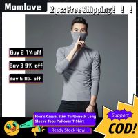 Momlove ผู้ชายสบายๆบางคอเต่าแขนยาวเสื้อ pullover เสื้อยืดสีทึบ