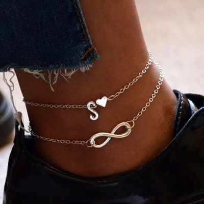 LETAPI A-Z Letter Initial Anklets For Women Silver Color Heart Anklet Bracelet Alphabet Female Leg Chain Fashion Foot Jewelry