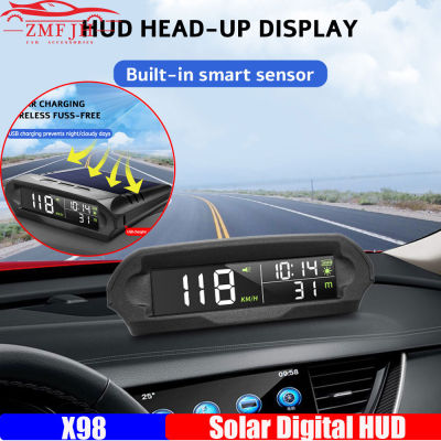 X98พลังงานแสงอาทิตย์ Hud สากล HUD รถดิจิตอลเมตร GPS S Peedometer O Verspeed ปลุกระยะทางระดับความสูงหัวขึ้นแสดงพลังงานแสงอาทิตย์ USB ค่าใช้จ่าย