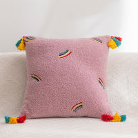 Soft Cushion Cover 45x45cm Fluffy Comfort Pillow Cover Embroidery Home Decorative Rainbow Tassles For Living Room Bed Room