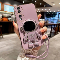 เคสเคสสำหรับ Honor 90Pro 90 Lite Magic5 X8a Pro 5G 4G 2023ใหม่เคสสมาร์ทโฟนชุบ6D ฝาครอบป้องกันกล้องพร้อมเคสนิ่ม TPU นักบินอวกาศขาตั้งพับได้สายคล้องมือ