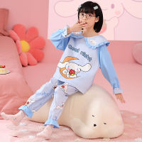 ใหม่ Sanrioed ชุดนอน Kawaii อะนิเมะ Cinnamoroll Kuromi Melody เด็กชุดนอนผ้าฝ้ายเด็กชุดนอนหน้าแรกเสื้อผ้าเด็กสาวของขวัญ