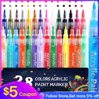 28 Colors Acrylic Paint Pen Set Water Based 0.7mm Extra Fine Tip Acrylic Paint Pens Markers Set for Rocks PaintingCeramicGlass