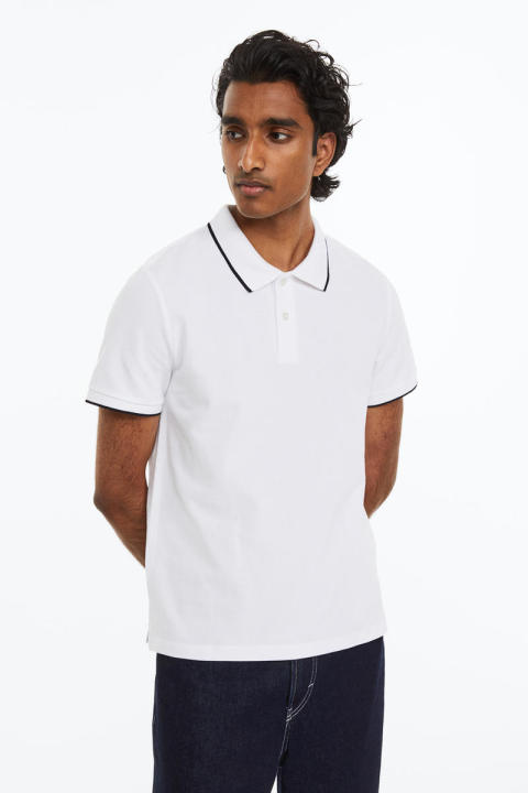 H&m - Slim Fit Cotton Polo Shirt - White Light 