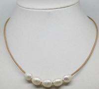 Natural 10-11Mm Big White Cultural Pearl Necklace Leather Chain Growing String
