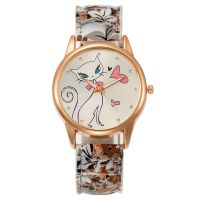 Cute Cat Pattern Women 39;s Wristwatch Flower Printing Ladies Watches Fashion Dress Girls Watch Rhinestone Quartz Leather Clock New