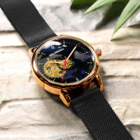 【✔In stock】 qiqinqi Reloj Hombre นาฬิกาอัตโนมัติผู้ชายเหล็กกล้าไร้สนิมกีฬาสายนาฬิกาแบบถักโครงกระดูกนาฬิกาข้อมือสำหรับกล