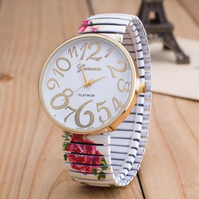 【July hot】 Womens Watches Printed Elastic Band Fashion Accessories Big Numbers Ladies