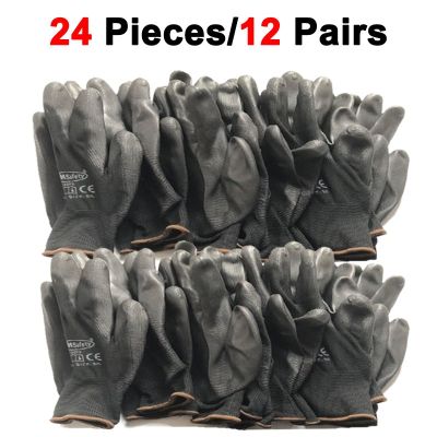 【JH】 24Pieces/12 Pairs Industrial Safety Gloves Pu Cotton with Garden NMSafety Brand All Sizes
