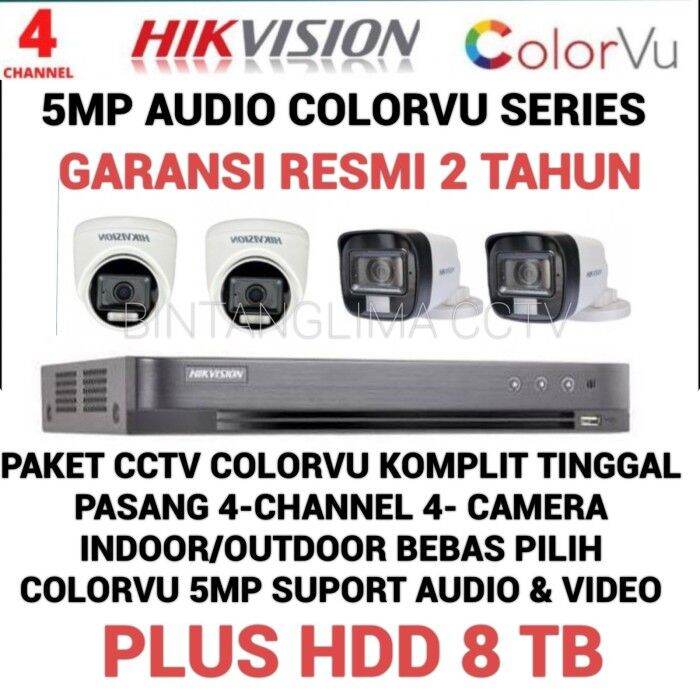 PAKET CCTV HIKVISION 4 CHANNEL 4 KAMERA 5MP COLORVU AUDIO | Lazada ...