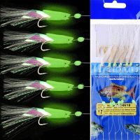 【LZ】™۩  5pcs High Carbon Steel Astringency Mackerel Feathers Bass Lure Bait Jigs Fish Head Fishing Luminous Fish String Hook Accessories