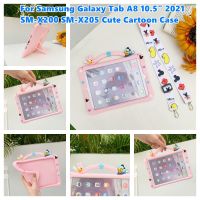 สำหรับ S Amsung G Alaxy Tab A8 10.5 "2021 SM-X200 SM-X205เด็กแท็บเล็ตการ์ตูนน่ารักโดนัลด์เดซี่เป็ดแบบพกพาจับซิลิโคนกันกระแทกยืนที่ครอบคลุมกรณีที่มีสายคล้องคอ