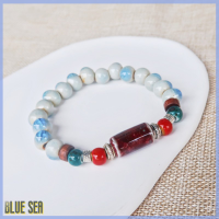 Bluesea สร้อยข้อมือเซรามิคโบราณทำมือสไตล์ชาติ Chinoiserie พู่ส่วนบุคคลเครื่องประดับแฟชั่นเชือกยางยืด