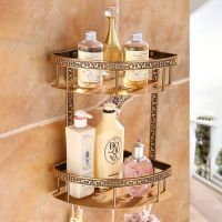 ♀ Bathroom Shelves Aluminum 2 Tiers Corner Shelf Shower Caddy Storage Shampoo Basket Wall Kitchen Corner Sticky Holder WF-811112