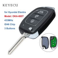 Keyecu ชิปที่ห้อยกุญแจ Mobil Remote Control แบบพับได้433Mhz สำหรับ Hyundai Elantra 2014 2015 2016 OKA-865T 3ปุ่ม