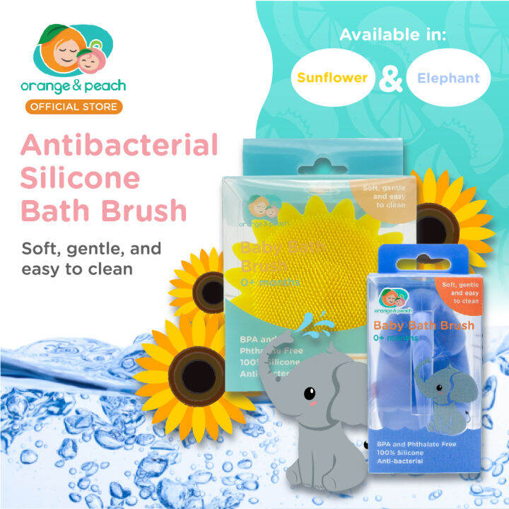 Orange and Peach Silicone Antibacterial Bath Brush or Sponge for Babies