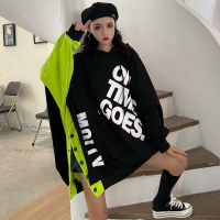 QWEEK Korean Fashion Letter Print Oversized Hoodies Women Streetwear Harajuku Japanese Hip Hop Sweatshirt Long Sleeve Top 2021