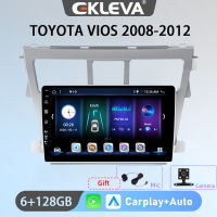 EKLEVA วิทยุติดรถยนต์แอนดรอยด์9นิ้ว12สำหรับโตโยต้า VIOS 2008-2012 Carplay Auto Aux Wifi DAB OBD USB เครื่องเล่นวิดีโอมัลติมีเดียรถยนต์2din จีพีเอส4G ฟรีกล้องมองหลังของขวัญและไมโครโฟน