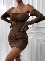 jkk 2023 Bodycon Dresses  Up Shoulder Backless Sleeve Ruched Robe