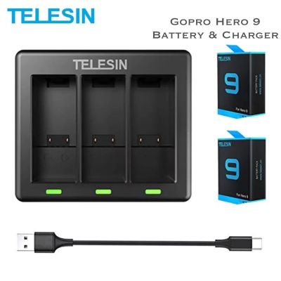 TELESIN GoPro 10 9 Battery 1750mAh + 3 Ways LED Battery Charger With Cable for GoPro Hero 9 Black Action Camera Accessories