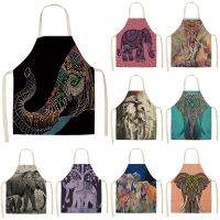 1Pcs Elephant Printing Kitchen Aprons Unisex Cotton Linen Bibs Home Cooking Baking Coffee Shop Cleaning Accessory 55*68cm Aprons