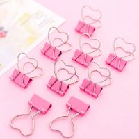 10pcs Cute Pink Paper Clips Heart Hollow Out Metal Binder Stationery Chancery Notes Letter Photo Agenda Office Accessories