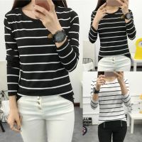 COD DSFERTRETRE ?HOT SALE?Women Korean Version Loose Stripe Long Sleeve O-Neck Bottoming Shirt Casual Tops