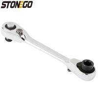 STONEGO Mini Double Headed Ratchet Wrench 1/4 Inch Drive Socket and Screwdriver Bit Driver with Quick Release Ratchet Mechanism