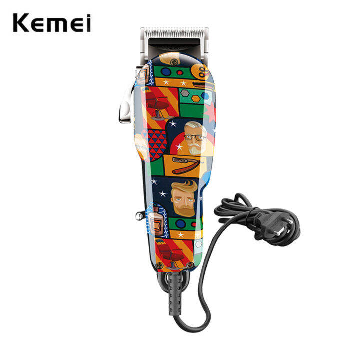 Kemei Professional Barbers Blending Fade Hair Clipper Wired Electric Trimmer Graffiti Hair