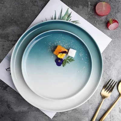 Ceramic Dinner plates Steak Plate Nordic Gradient Blue Food Plates Dessert Plate Cake Dish Tableware Dishes for Restaurant