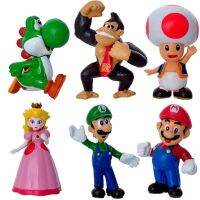 Marios Luigi Bros หุ่นซูเปอร์มาริโอเจ้าหญิงพีชโยชิคางคกลิง6ชิ้นทำจากพีวีซีตกแต่งเค้กฟิกเกอร์ขนาดเล็กตุ๊กตา