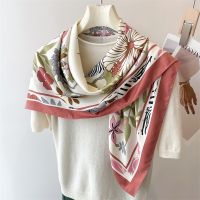 ┅๑ Fashion Floral Print Twill Silk Square Scarf for Women Design Headband Bandana Lady Shawl Wraps 90x90cm Hijab Headscarf Foulard