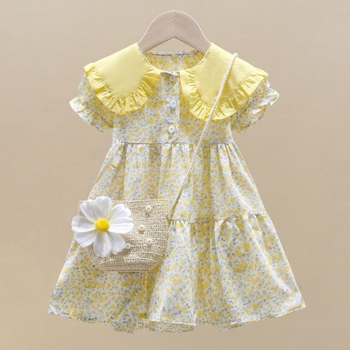 2pcs-summer-yellow-floral-child-little-girls-clothing-casual-midi-dress-bag-children-dresses-for-teens-party-princess-sundress