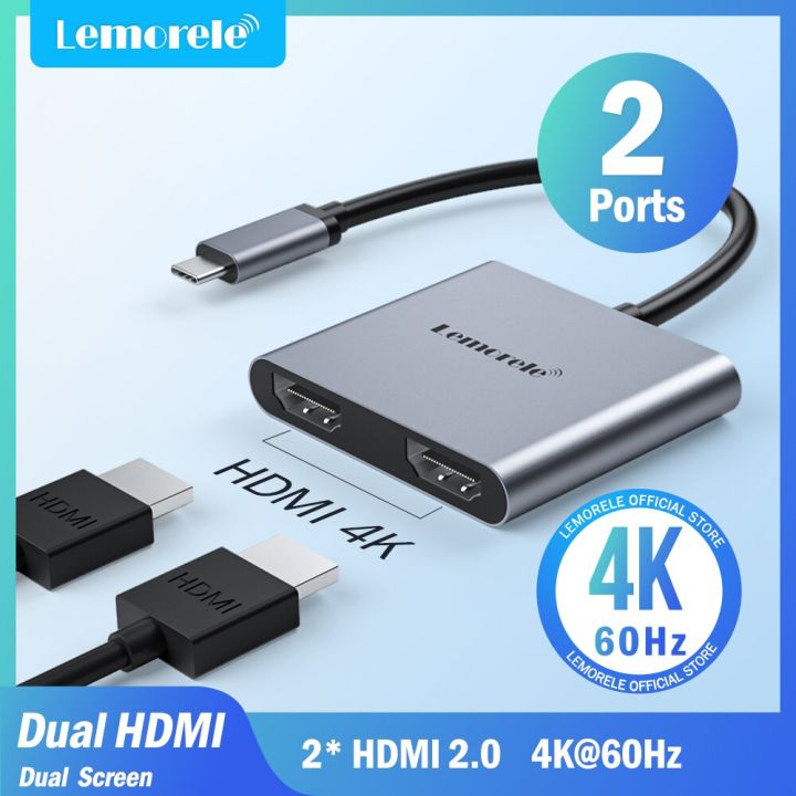 lemorele-2-port-usb-c-hub-to-dual-hdmi-4k-60hz-dual-screen-expansion-type-c-docking-station-for-macbook-laptop-mobile-phone-pc-usb-hubs