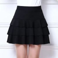 COD ❃ imoq55 store [Ready Stock] Mini Skirt Three-tier Ruffled Pleated Skirt Elastic High Waist Lined With Black Letters Loose All-match Fashion Anti-glare A-line Skirt