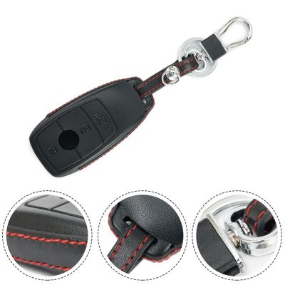 ปลอกใส่กุญแจรถคีย์สมาร์ทจากระยะไกลหนังสีดำสำหรับรถยนต์เมอร์เซเดสเบนซ์ E260